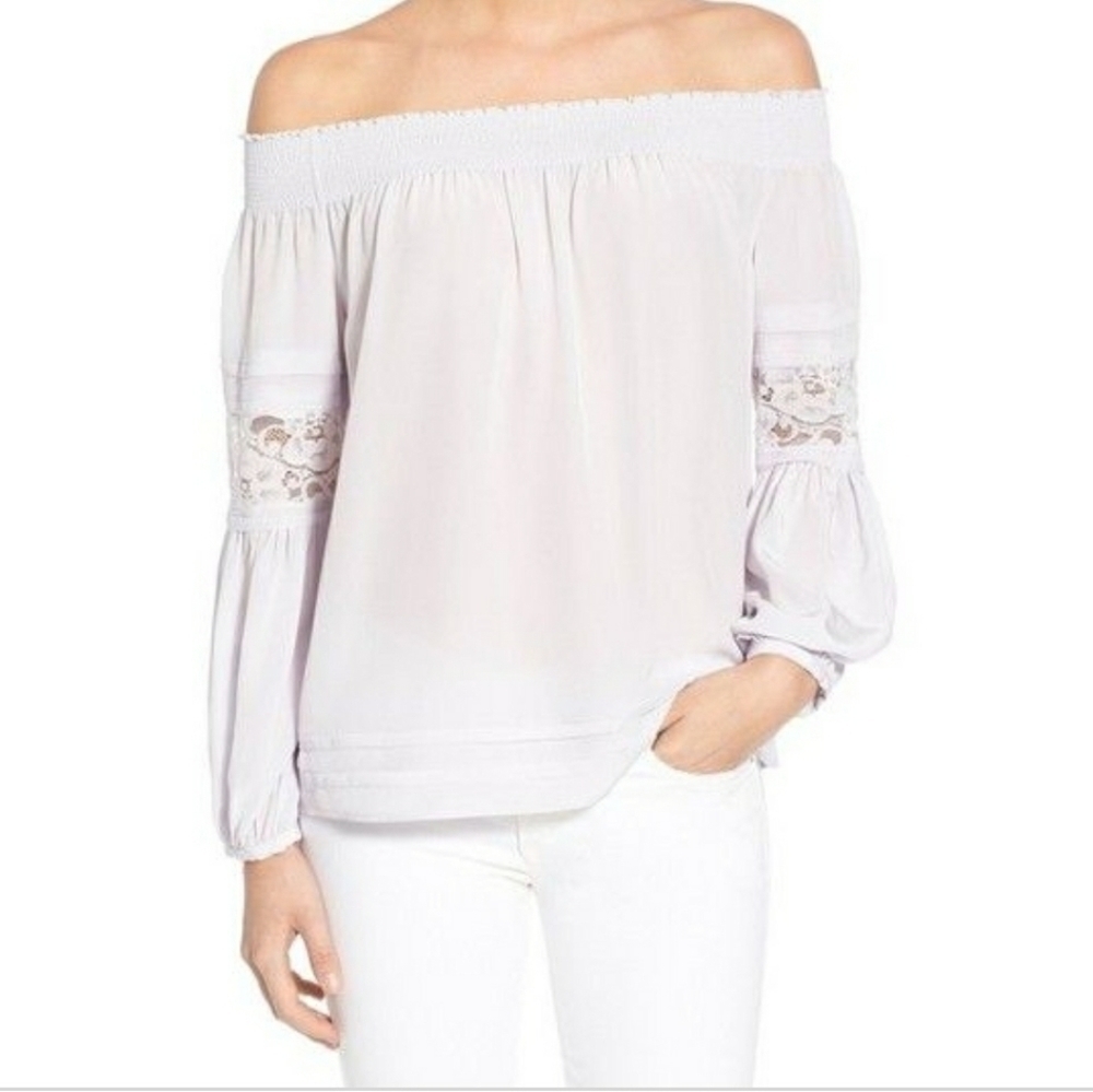 Chelsea28 purple silk boho blouse with lace accent NWT